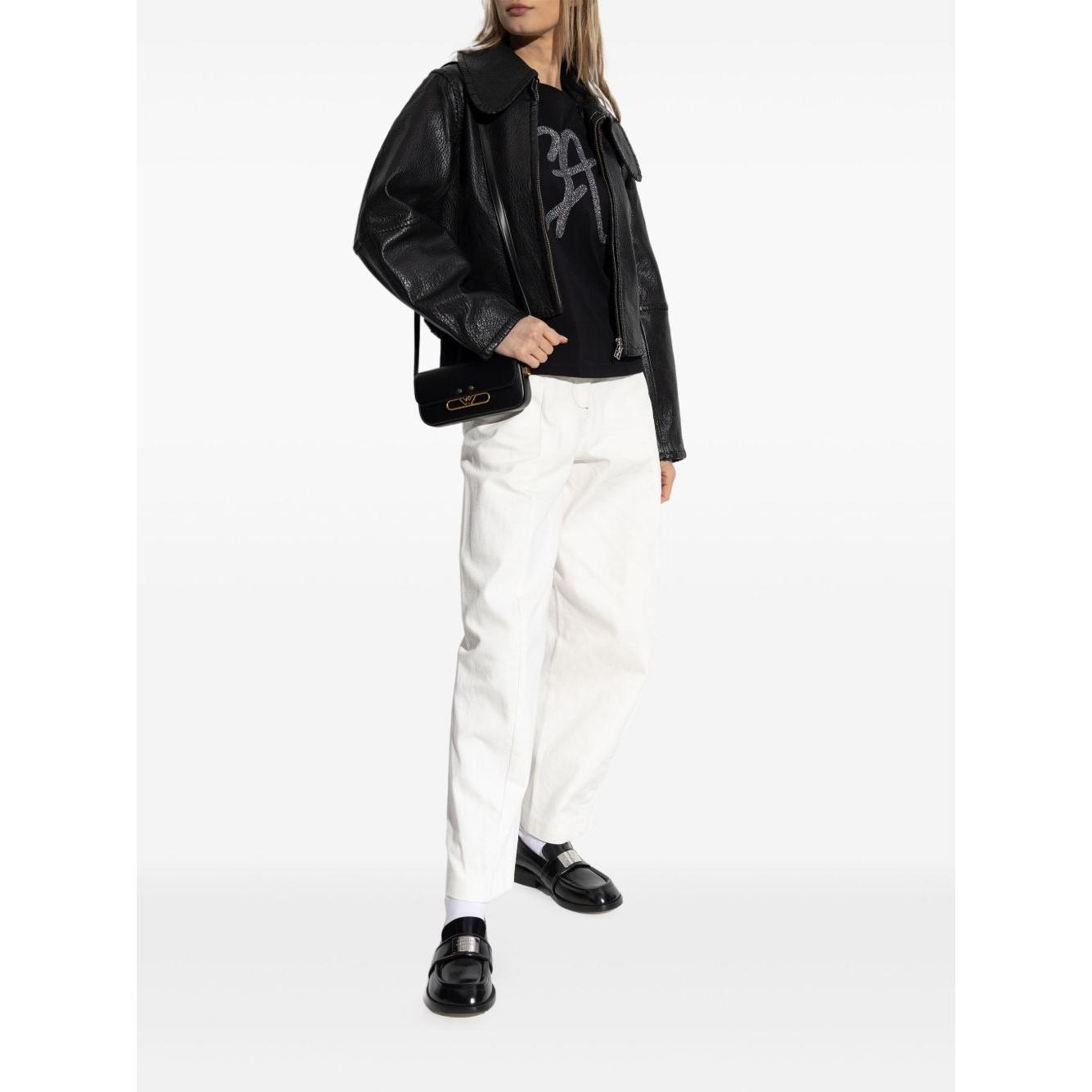 Emporio Armani Cotton-jersey T-shirt with oversized lurex logo Topwear Emporio Armani White Smoke