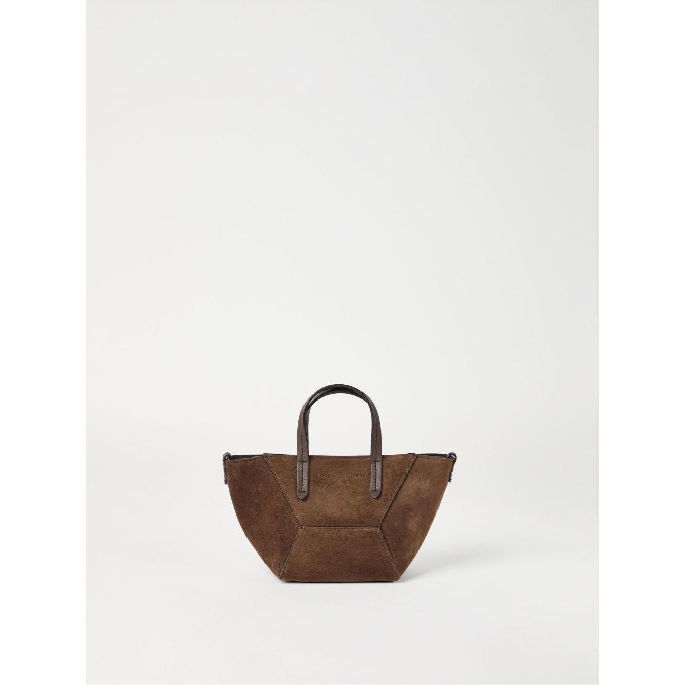 Brunello Cucinelli Duo mini bag in suede with monili Shopper Brunello Cucinelli White Smoke