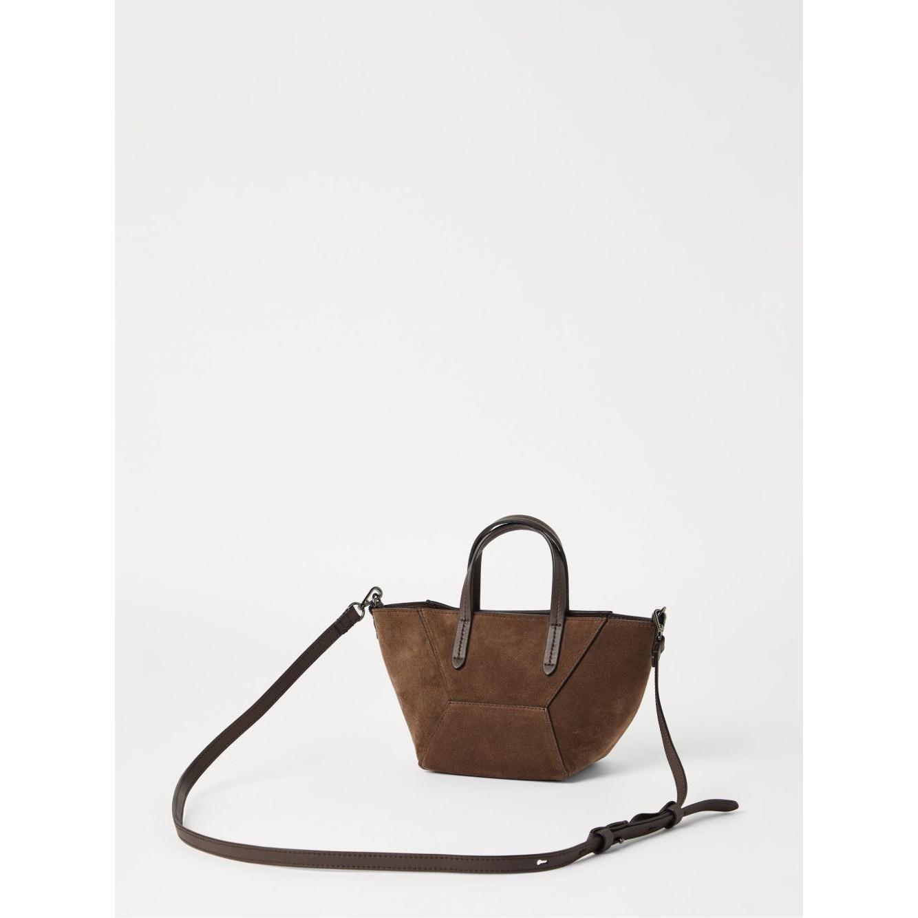 Brunello Cucinelli Duo mini bag in suede with monili Shopper Brunello Cucinelli White Smoke