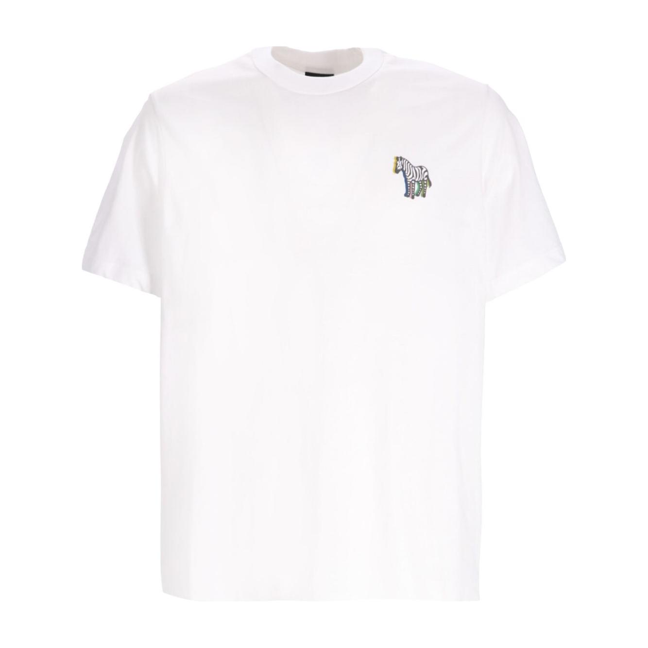 White PS By Paul Smith t-shirt with zebra logo, crew neck, short sleeves, cotton, true to size fit.