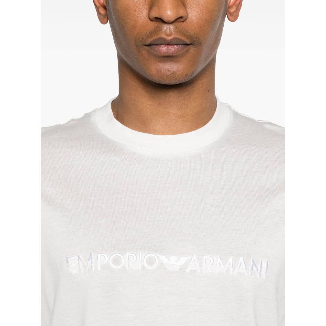 Emporio Armani Embroidered Logo T Shirt Topwear Emporio Armani Beige