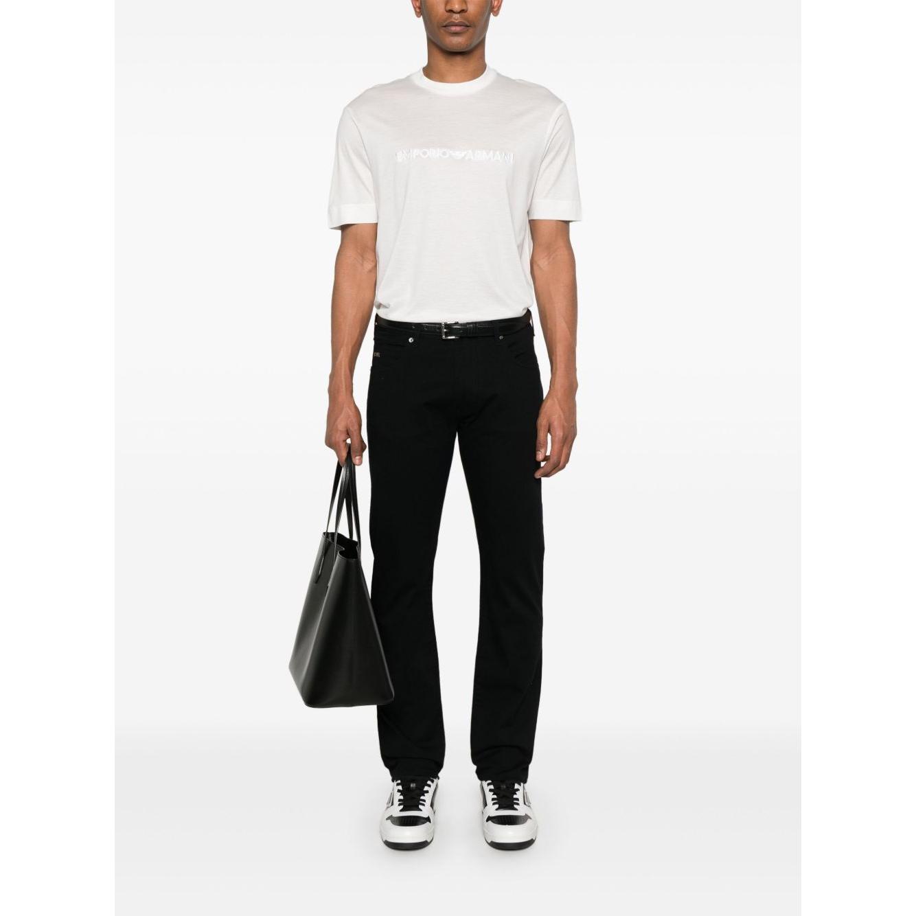 Emporio Armani Embroidered Logo T Shirt Topwear Emporio Armani White Smoke