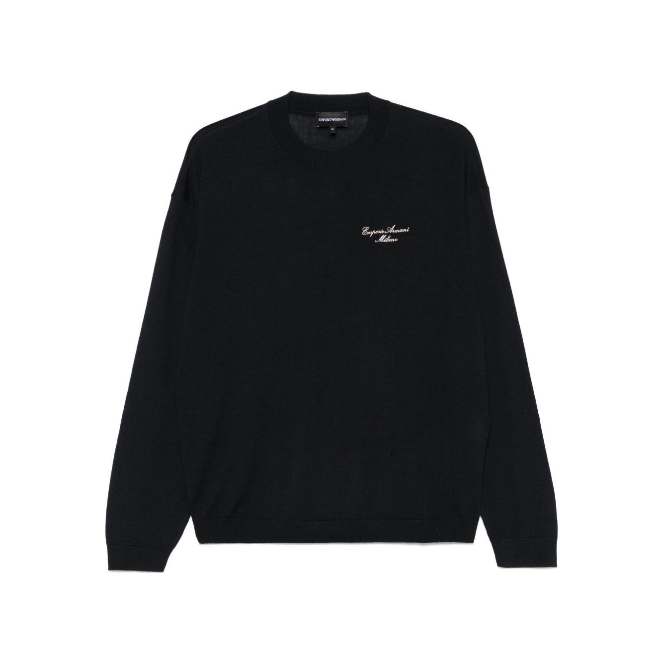 Emporio Armani Wool Blend Crewneck Sweater with Logo Topwear Emporio Armani Black