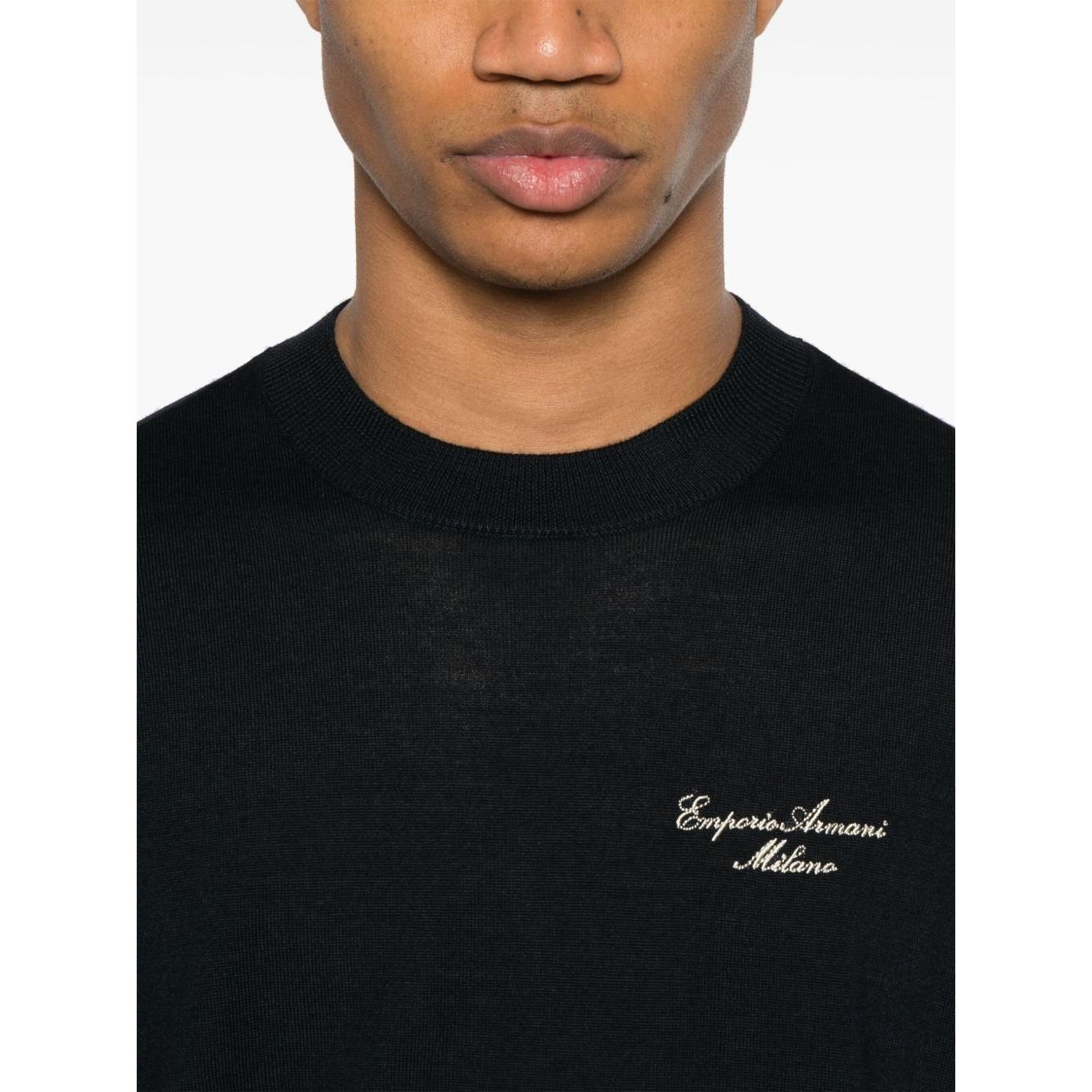Emporio Armani Wool Blend Crewneck Sweater with Logo Topwear Emporio Armani Black