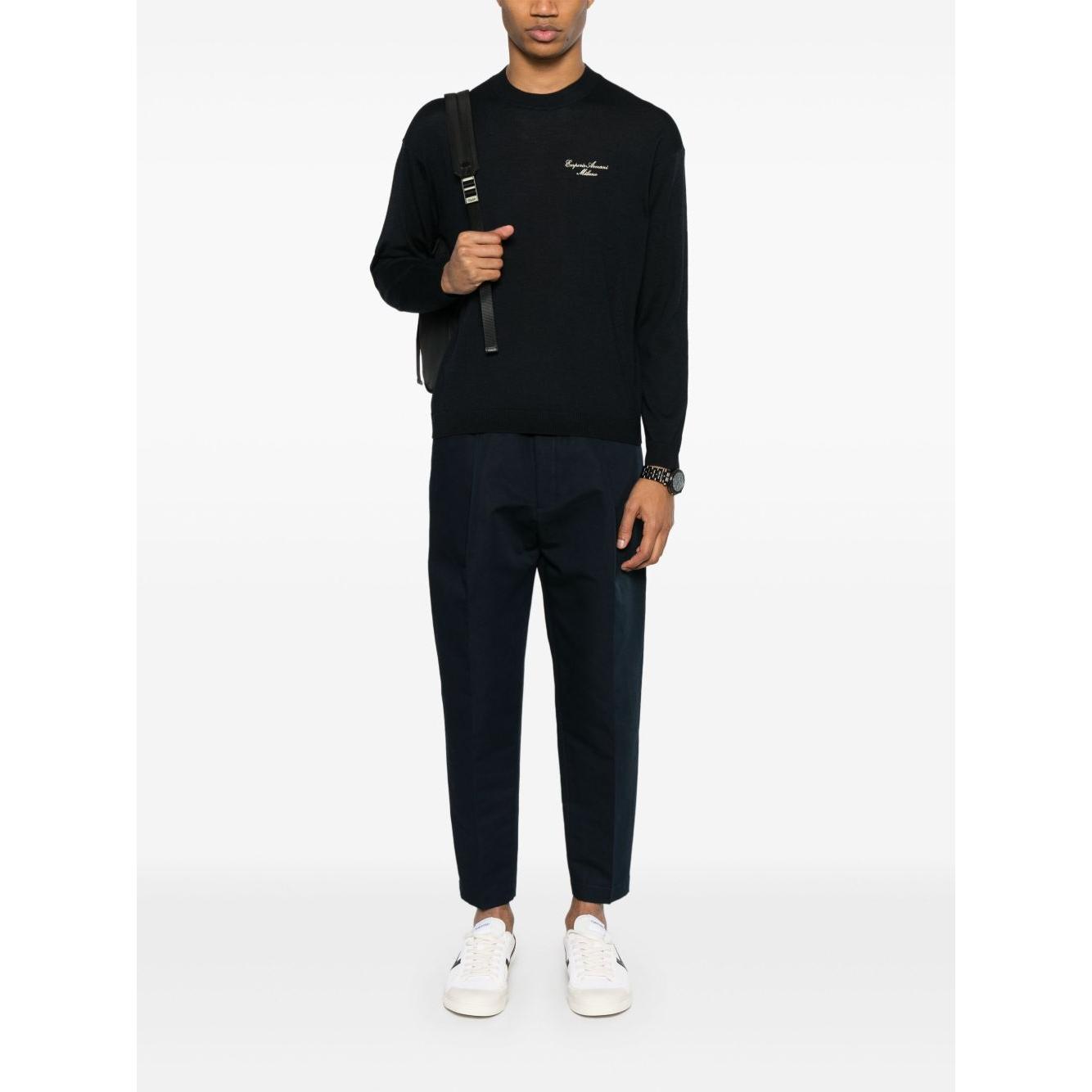 Emporio Armani Wool Blend Crewneck Sweater with Logo Topwear Emporio Armani Black