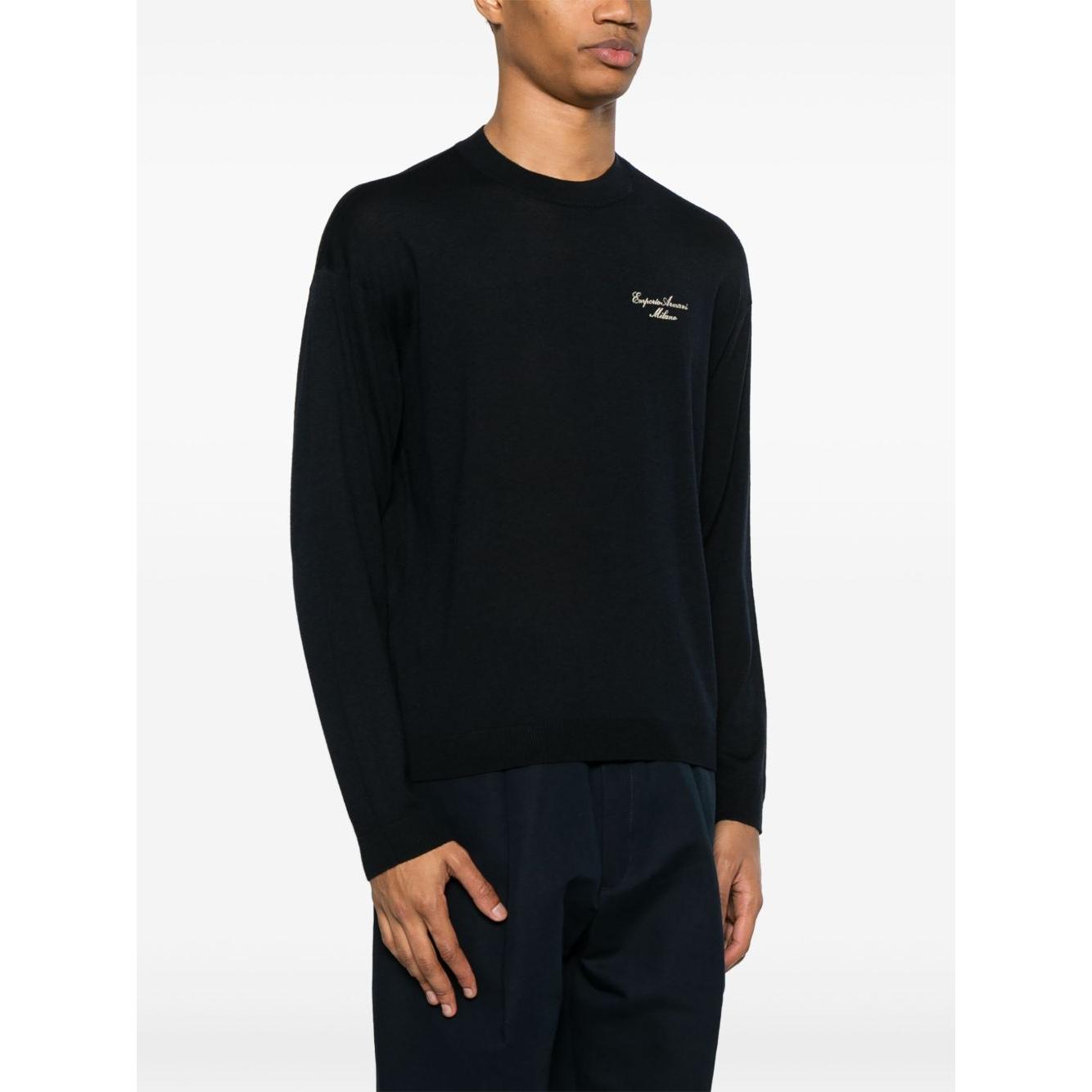 Emporio Armani Wool Blend Crewneck Sweater with Logo Topwear Emporio Armani White Smoke