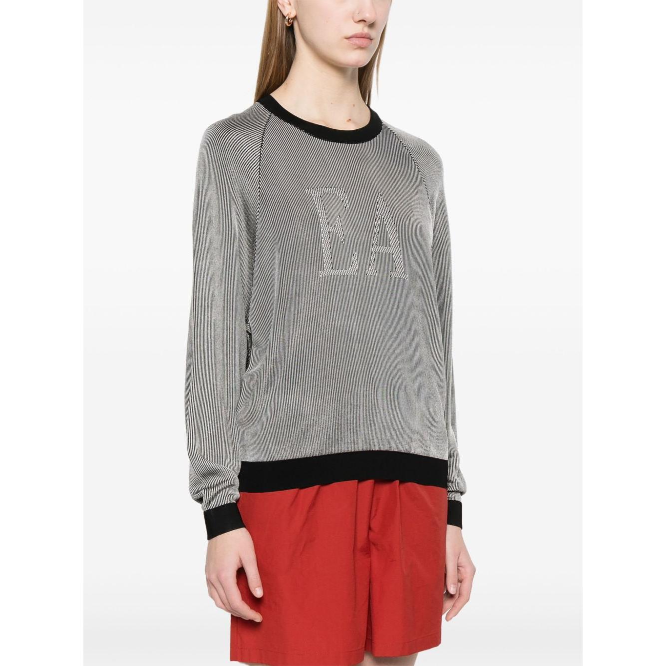 Emporio Armani Two-tone fisherman’s rib jumper with EA logo Topwear Emporio Armani White Smoke