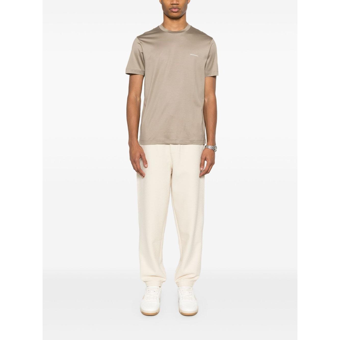 Emporio Armani ASV Lyocell blend jersey joggers with all-over lettering Trousers Emporio Armani White Smoke