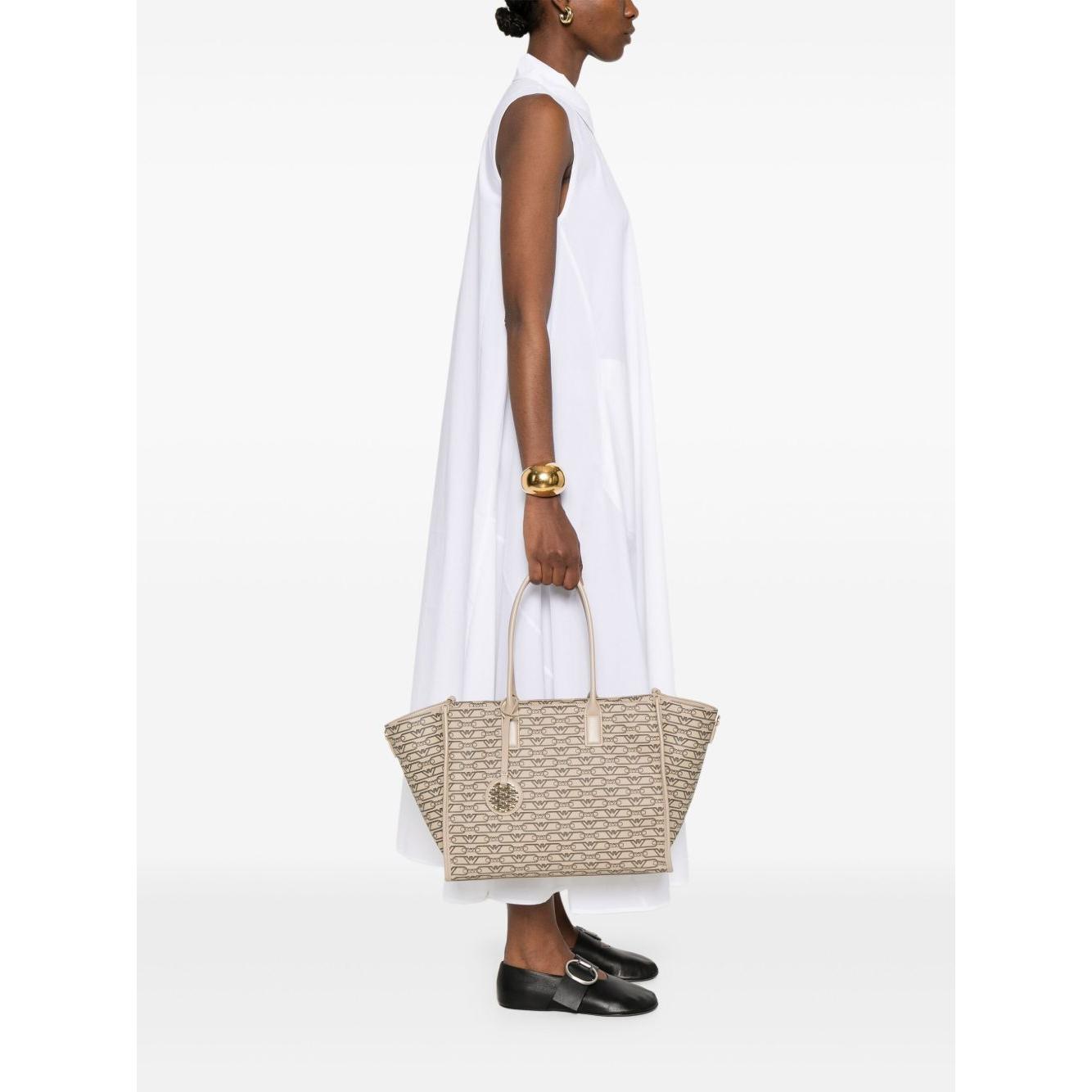 Emporio Armani Medium shopper bag with all-over monogram print Shopper Emporio Armani White Smoke