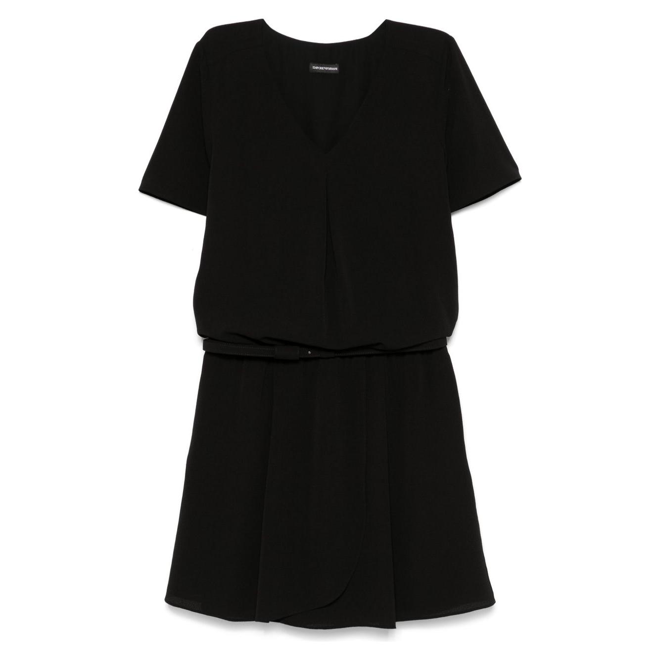 Emporio Armani Short dress with gathered waist and belt in flowing crepe Dresses Emporio Armani Black