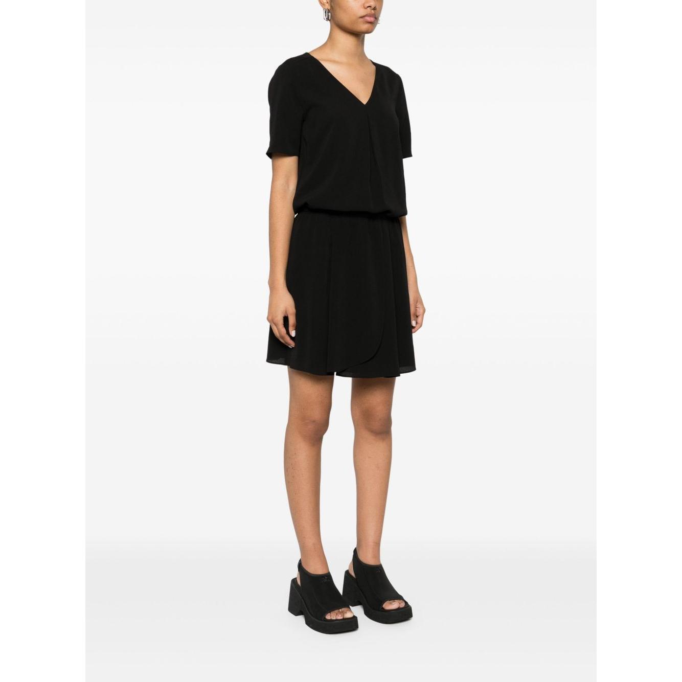 Emporio Armani Short dress with gathered waist and belt in flowing crepe Dresses Emporio Armani White Smoke