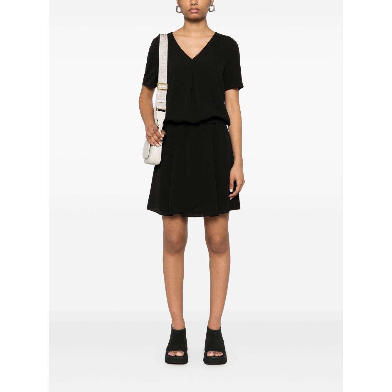 Emporio Armani Short dress with gathered waist and belt in flowing crepe Dresses Emporio Armani White Smoke