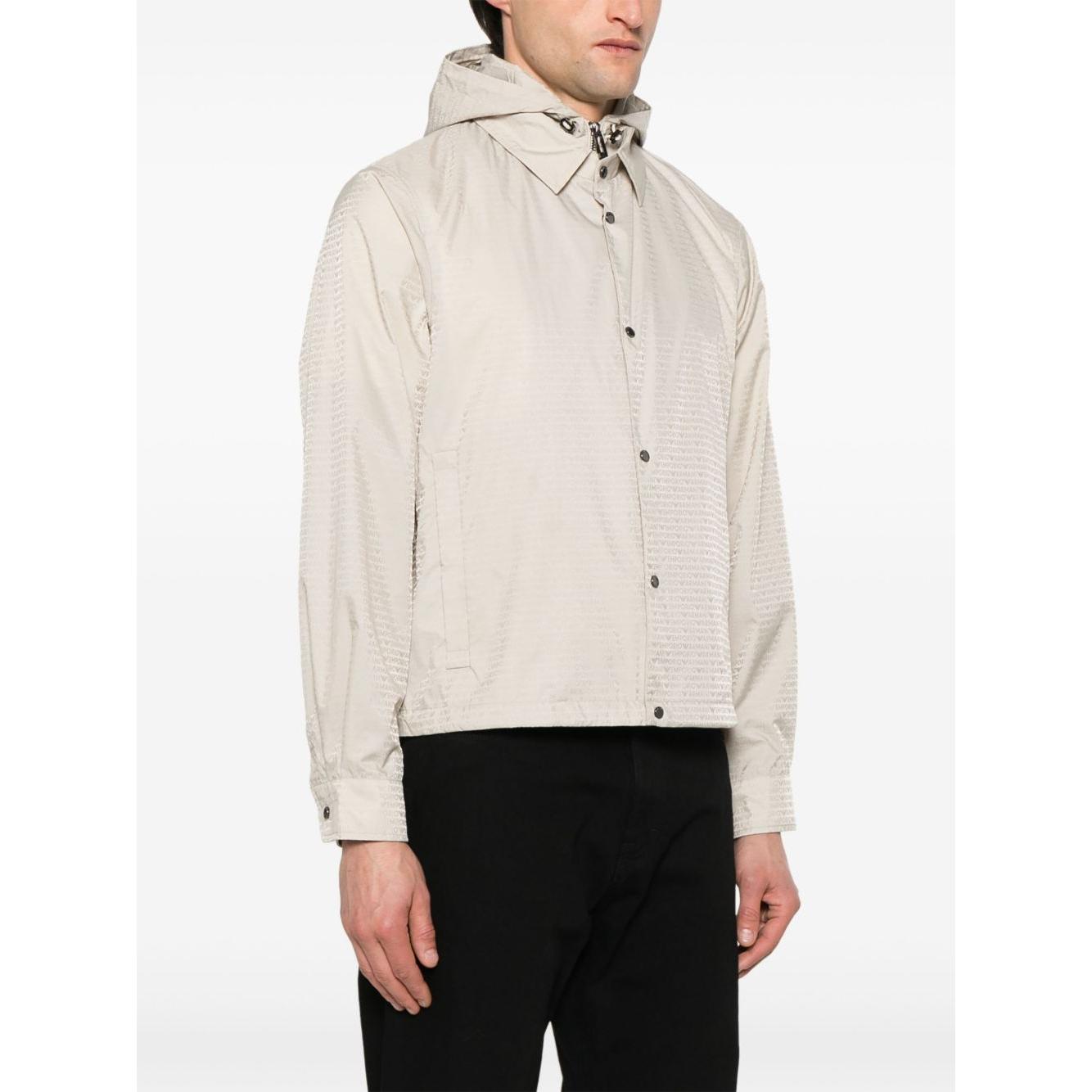 Emporio Armani Blouson with internal nylon bib jacquard all-over lettering Jackets Emporio Armani Beige