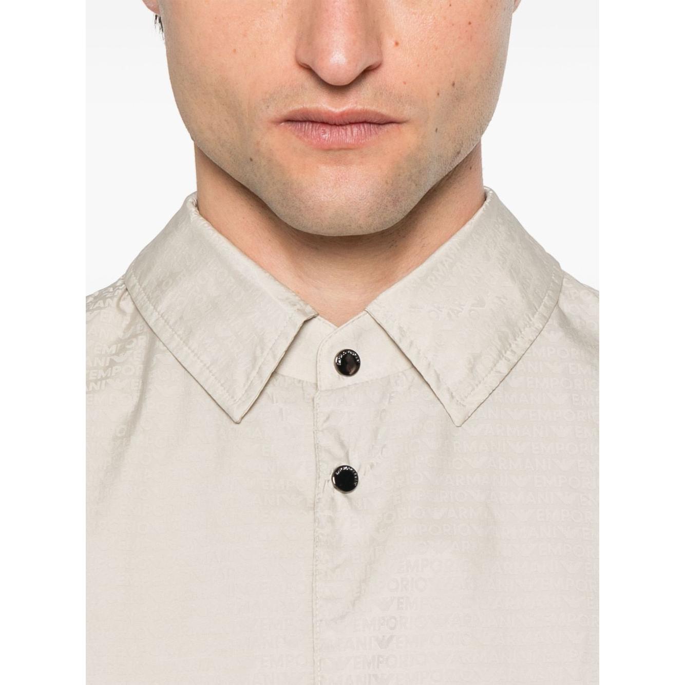 Emporio Armani Blouson with internal nylon bib jacquard all-over lettering Jackets Emporio Armani Light Gray