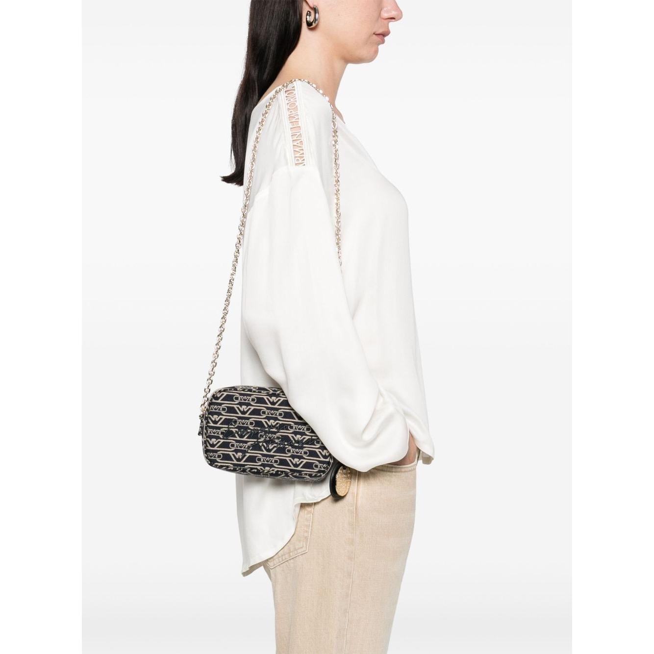 Emporio Armani Jacquard canvas camera case with all-over monogram and chain shoulder strap Clutches Emporio Armani White Smoke