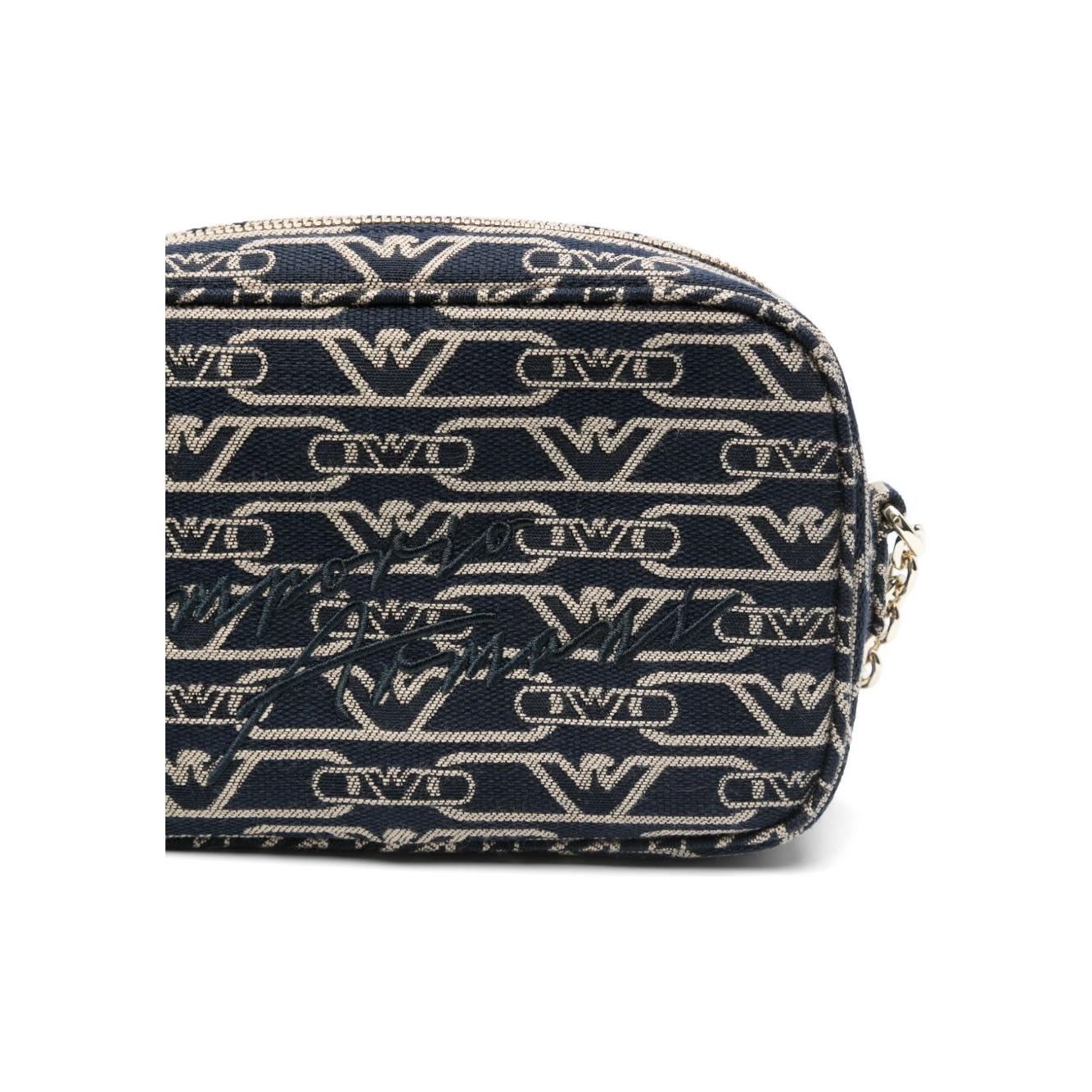 Emporio Armani Jacquard canvas camera case with all-over monogram and chain shoulder strap Clutches Emporio Armani Gray