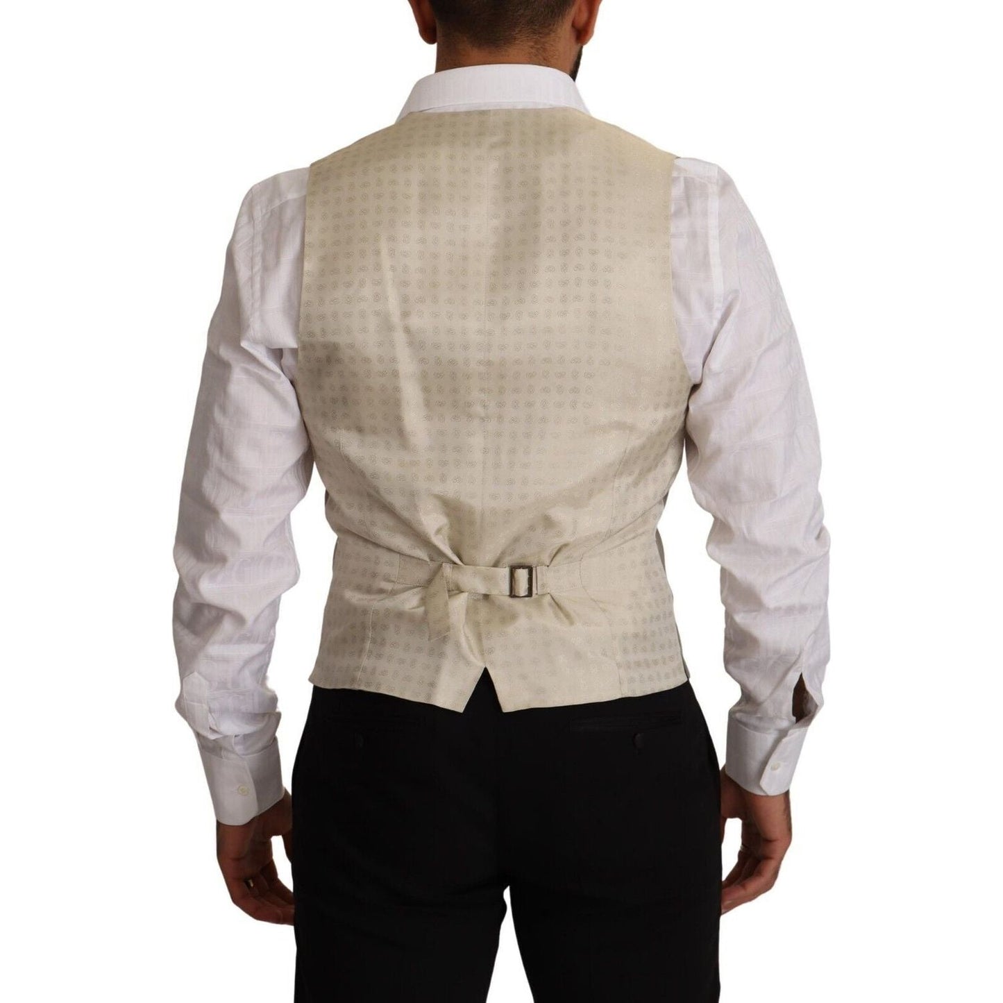 Dolce & Gabbana Elegant Single Breasted Dress Vest in Beige Dolce & Gabbana Dark Gray