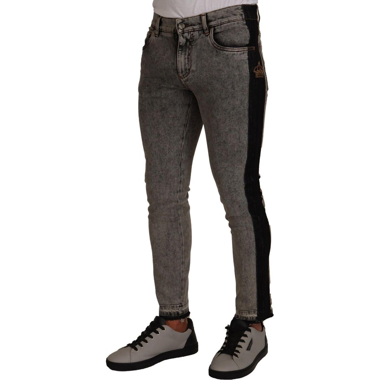 Dolce & Gabbana Chic Embellished Crown Skinny Jeans Dolce & Gabbana Dark Slate Gray