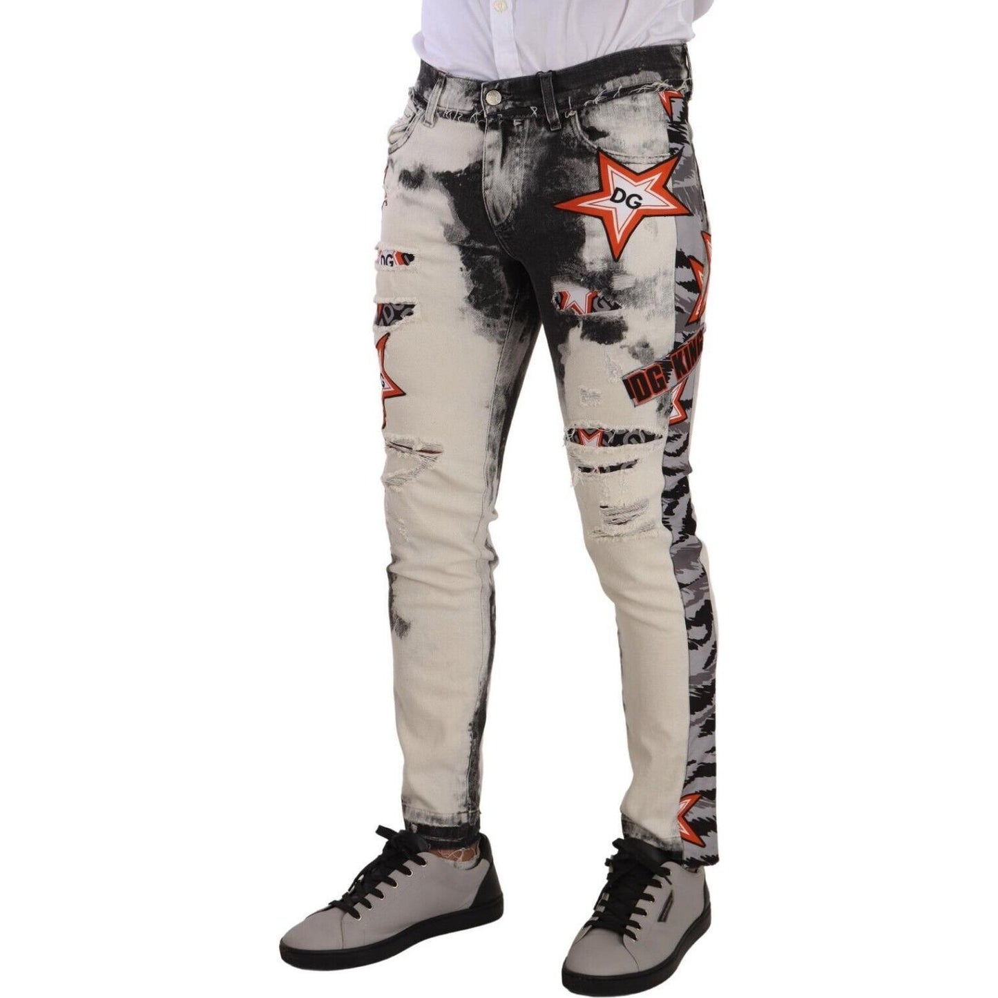 Dolce & Gabbana Chic Slim Fit Star Motif Denim Jeans Dolce & Gabbana Dark Gray