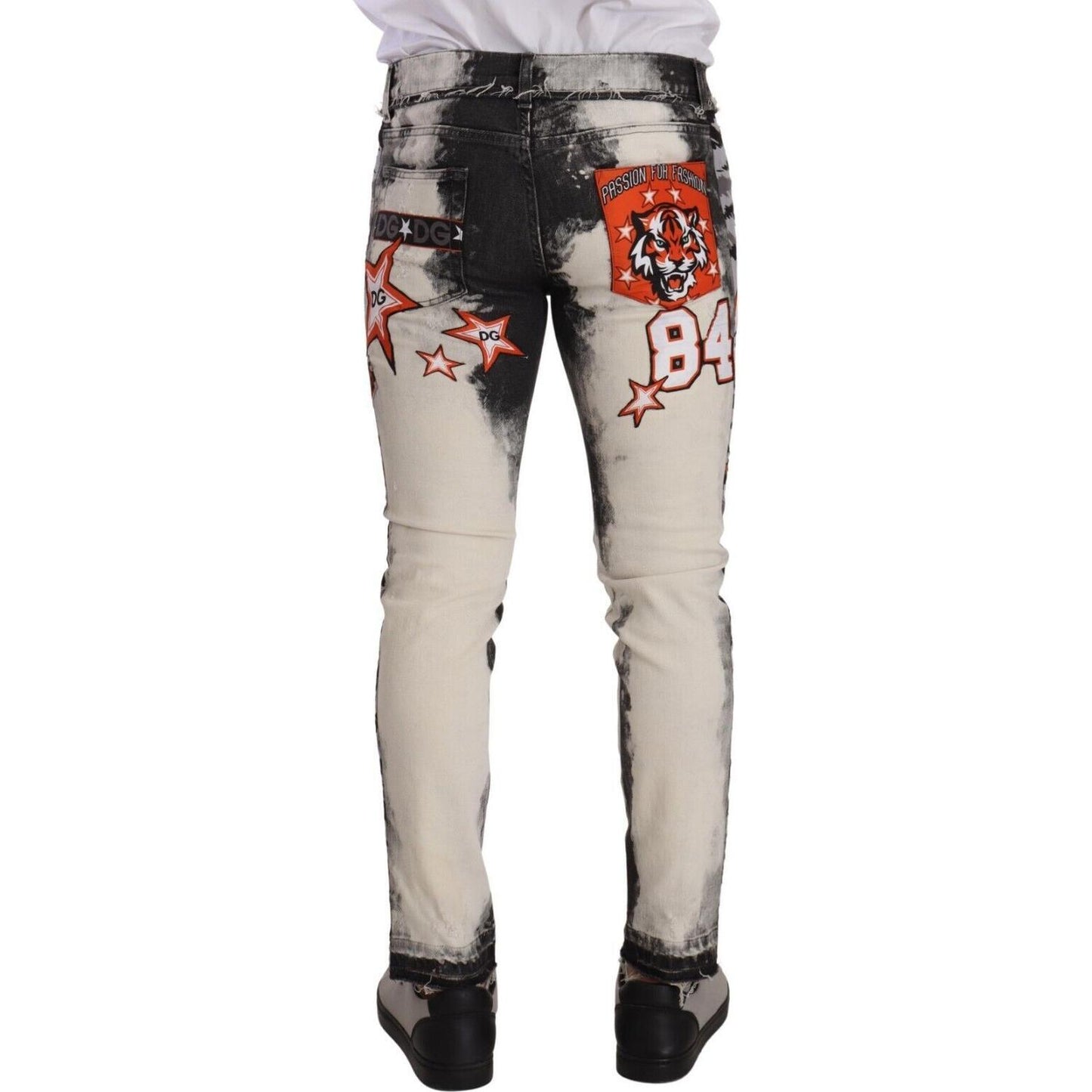 Dolce & Gabbana Chic Slim Fit Star Motif Denim Jeans Dolce & Gabbana Gray