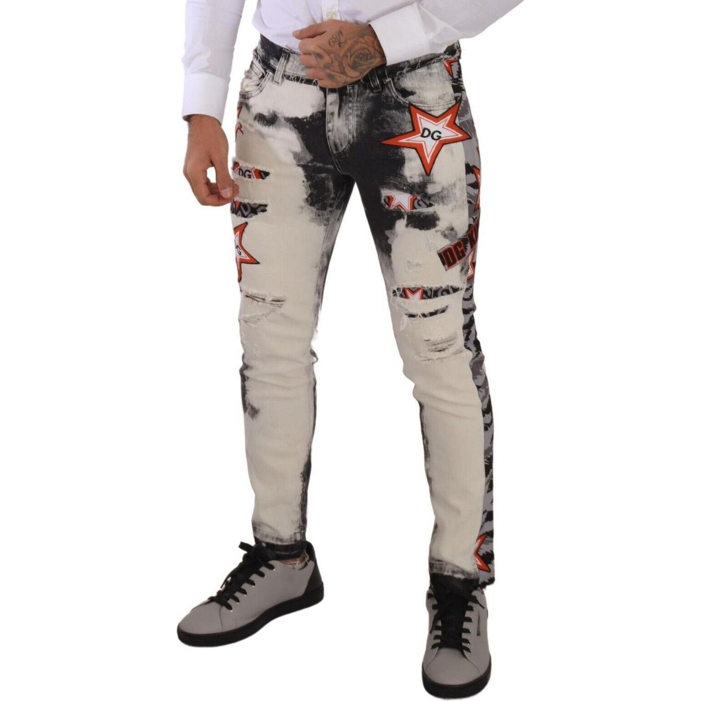 Dolce & Gabbana Chic Slim Fit Star Motif Denim Jeans Dolce & Gabbana Dark Gray