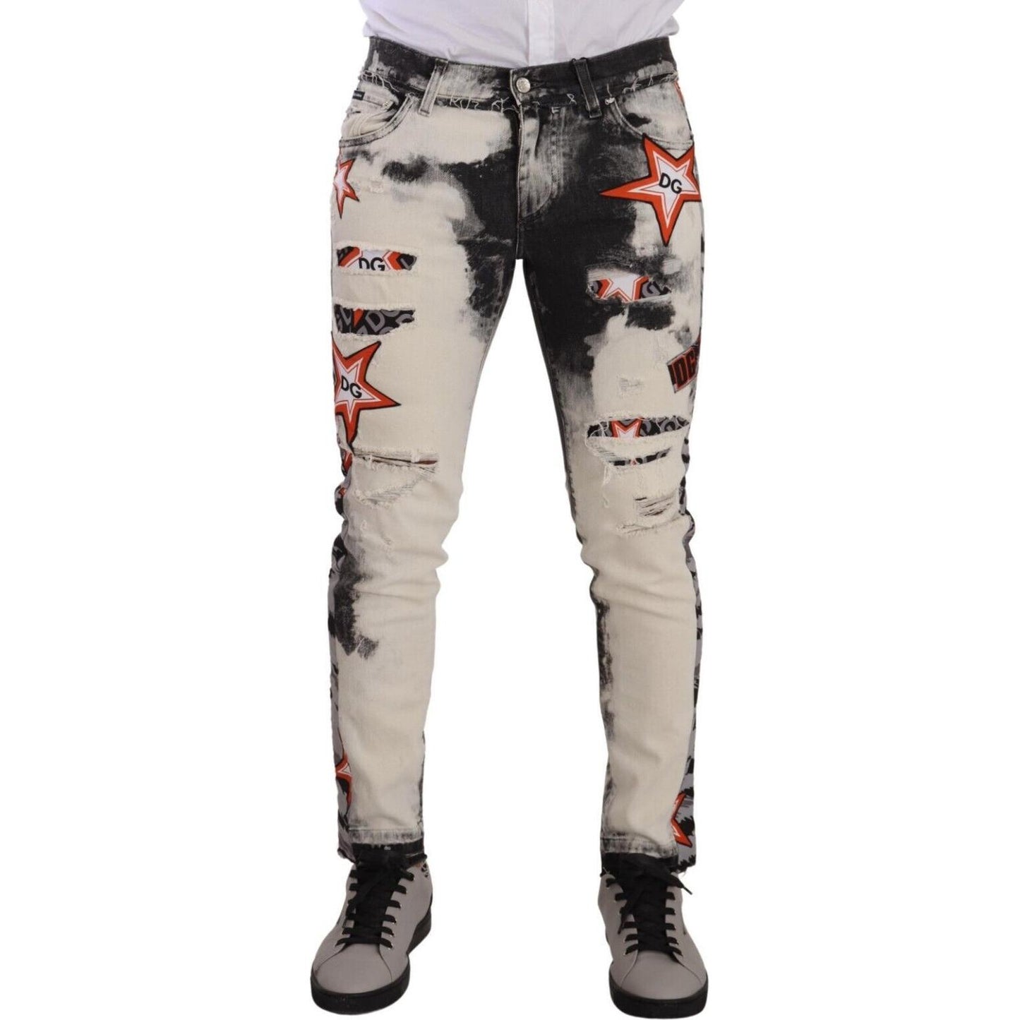 Dolce & Gabbana Chic Slim Fit Star Motif Denim Jeans Dolce & Gabbana Gray