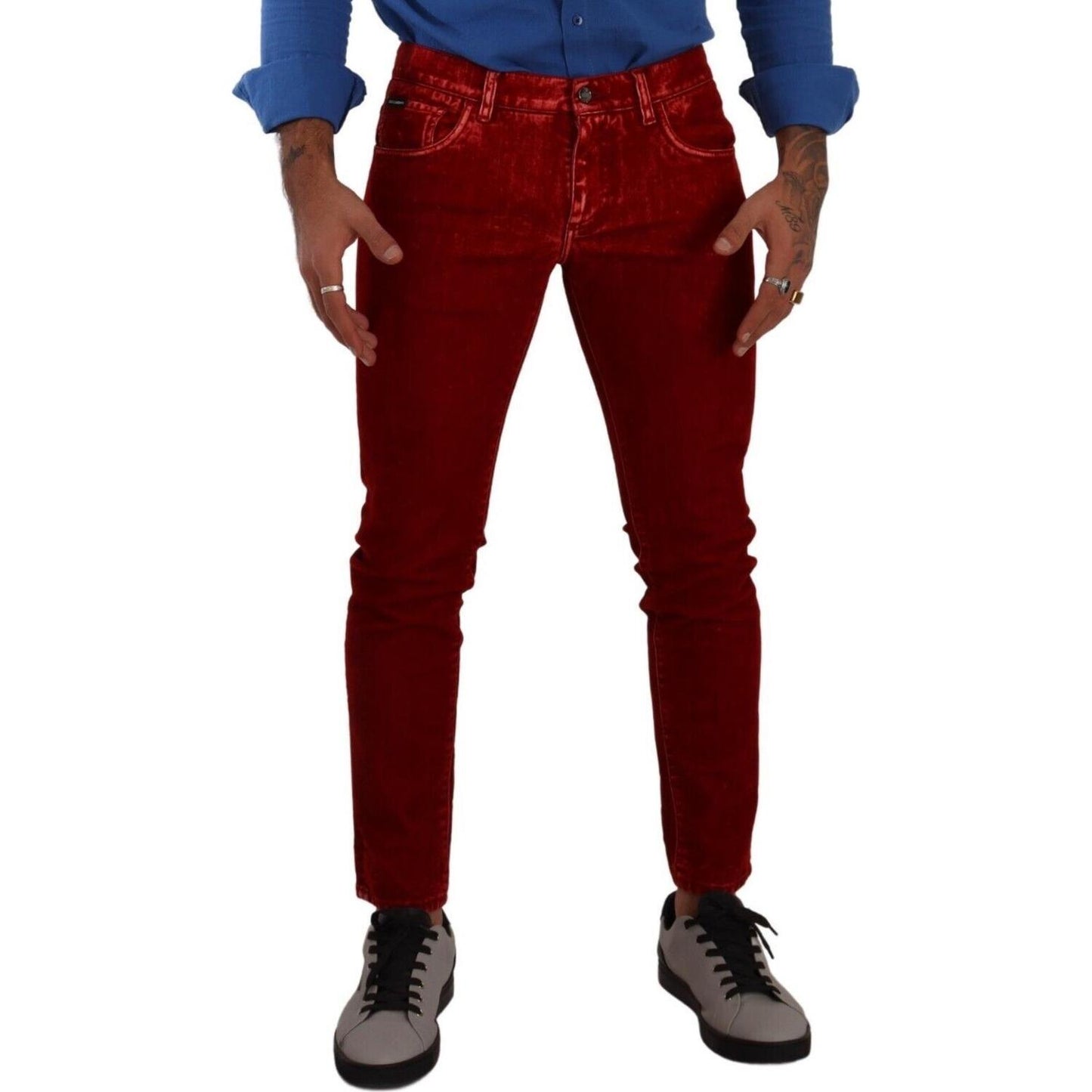 Dolce & Gabbana Ravishing Red Slim Fit Designer Jeans Dolce & Gabbana Black