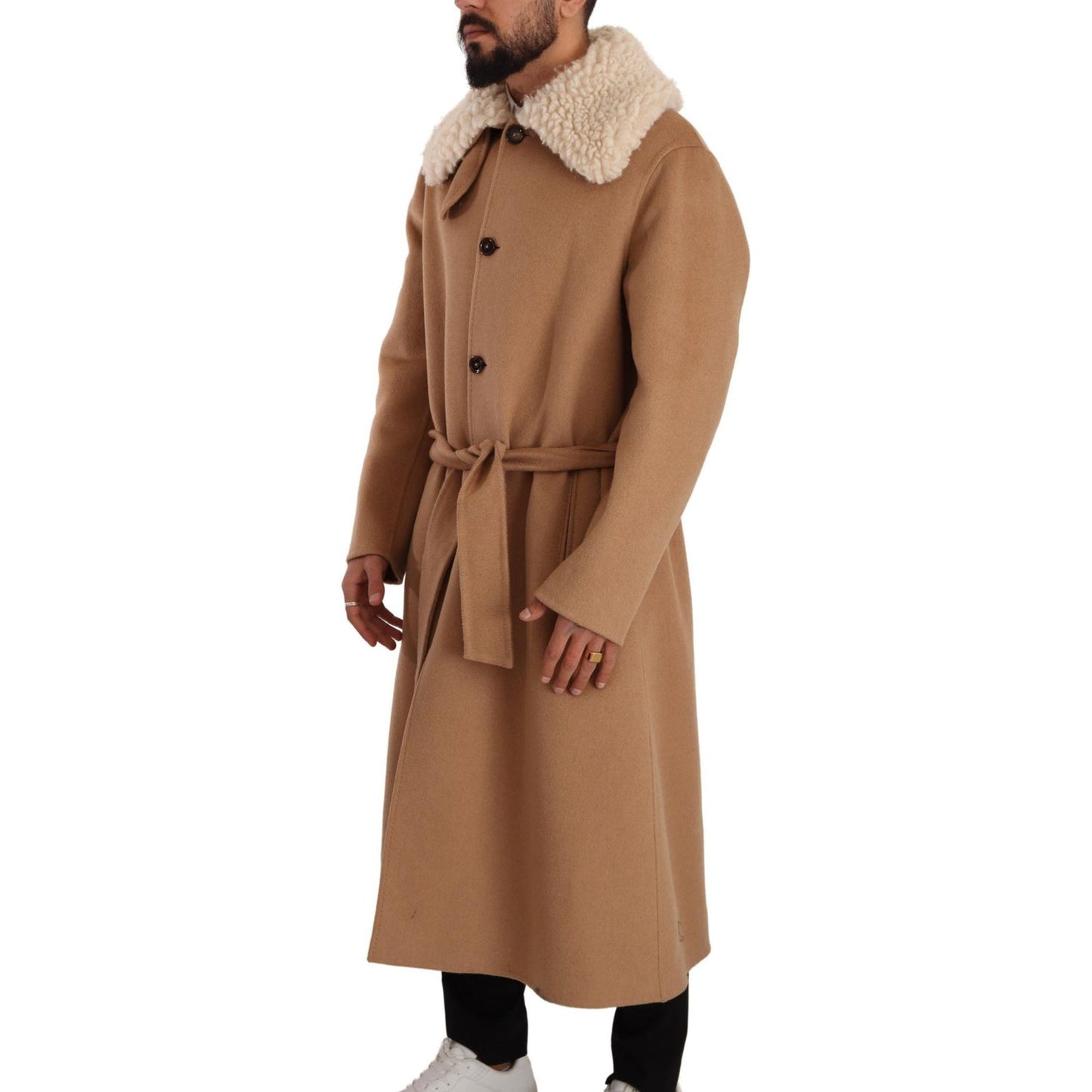 Dolce & Gabbana Opulent Beige Shearling-Collar Overcoat Dolce & Gabbana Sienna
