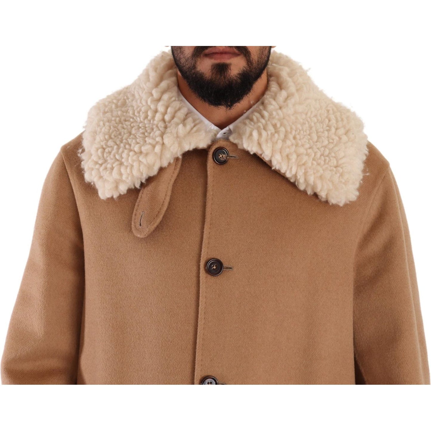 Dolce & Gabbana Opulent Beige Shearling-Collar Overcoat Dolce & Gabbana Sienna