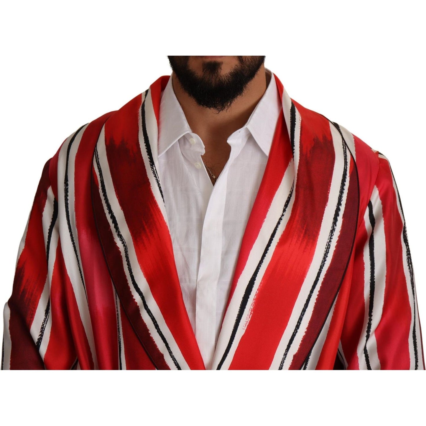 Dolce & Gabbana Chic Striped Silk Sleepwear Robe Dolce & Gabbana Brown