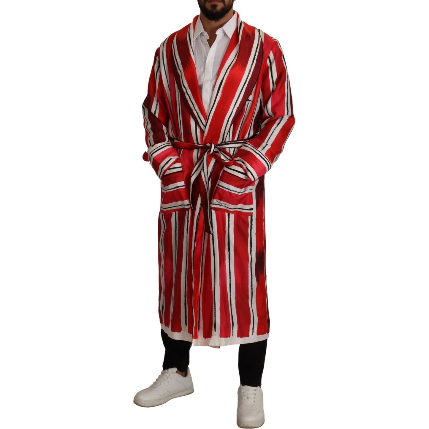 Dolce & Gabbana Chic Striped Silk Sleepwear Robe Dolce & Gabbana Saddle Brown