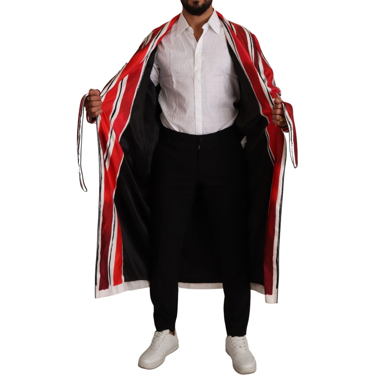 Dolce & Gabbana Chic Striped Silk Sleepwear Robe Dolce & Gabbana Black