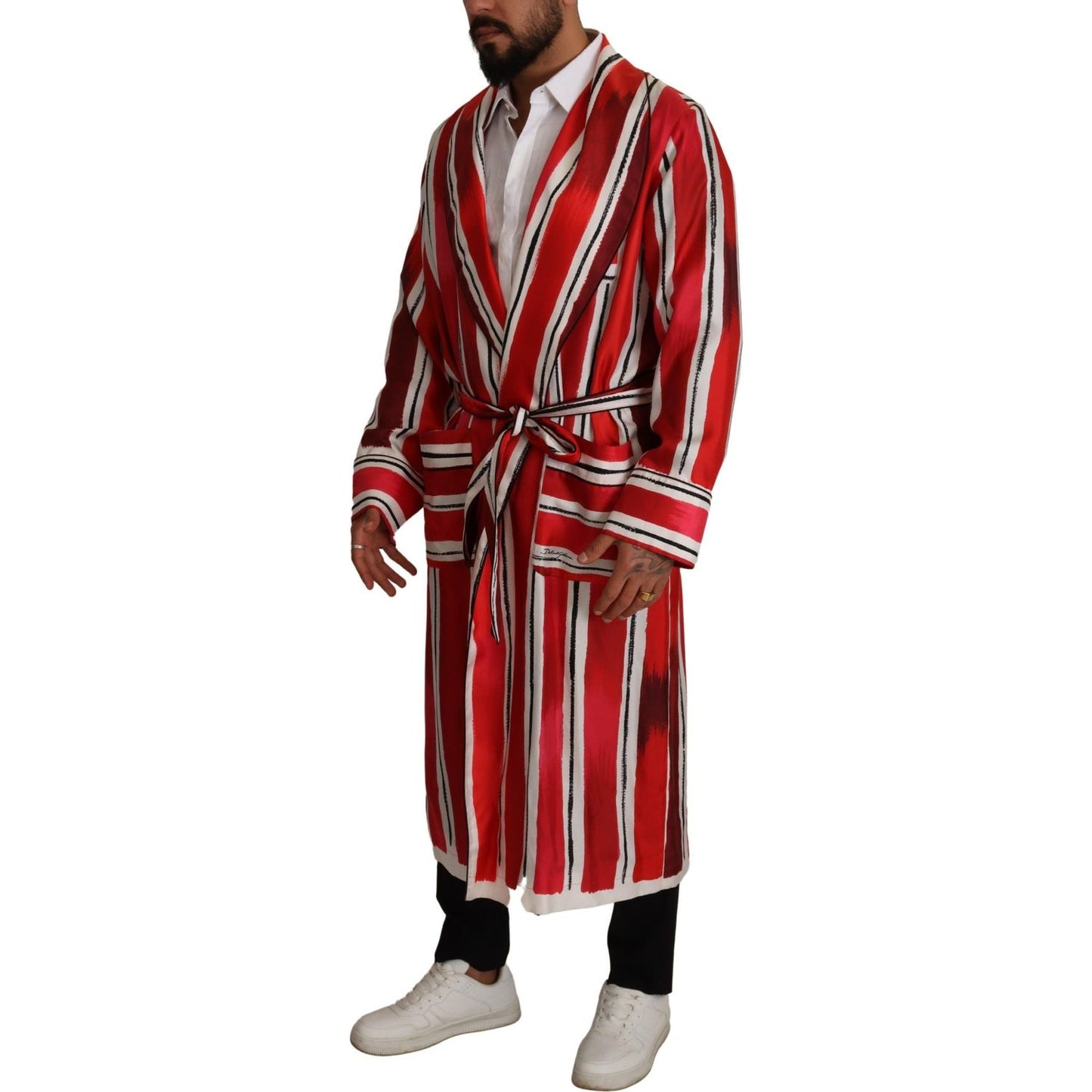 Dolce & Gabbana Chic Striped Silk Sleepwear Robe Dolce & Gabbana Saddle Brown