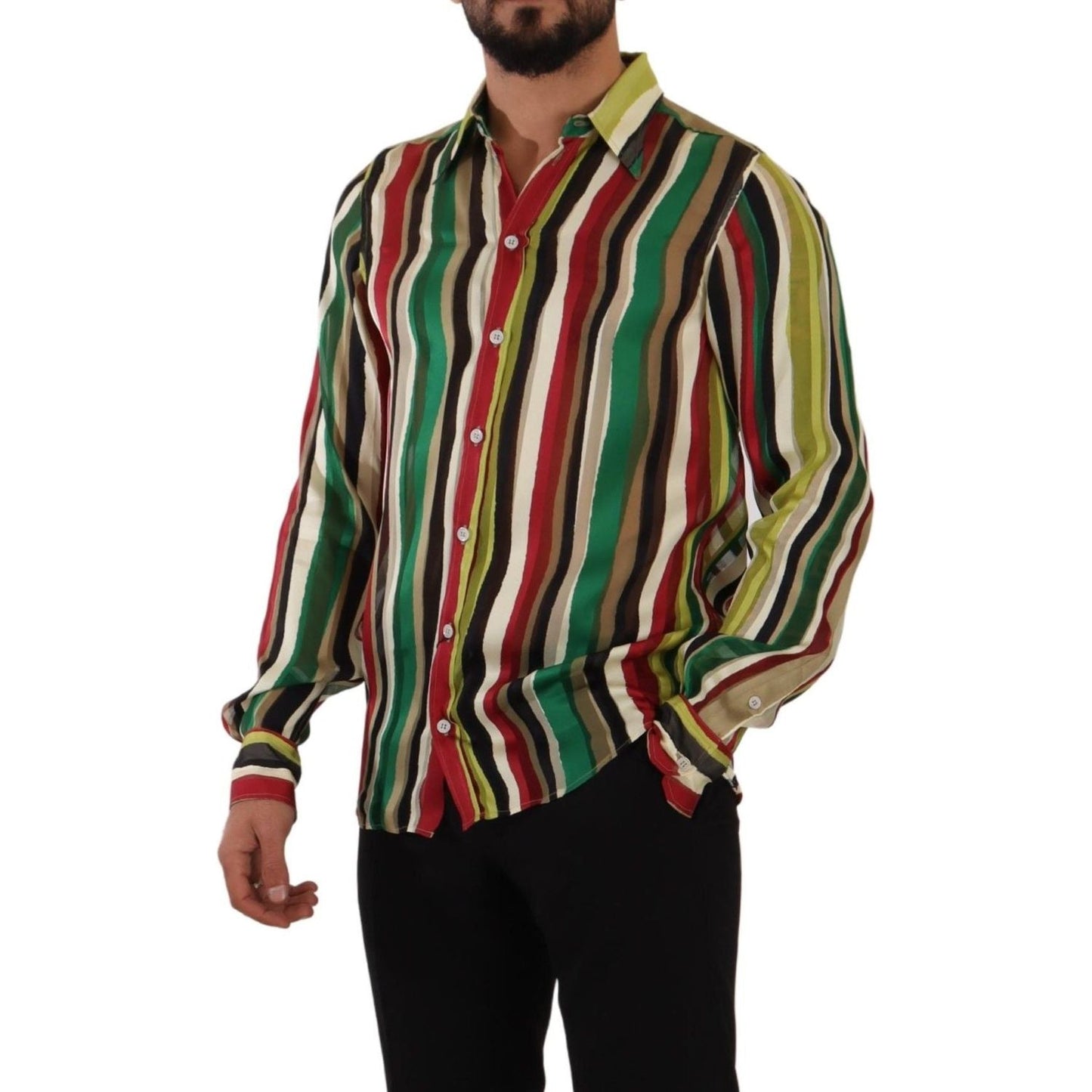 Dolce & Gabbana Elegant Multicolor Striped Silk Blend Shirt Dolce & Gabbana Black