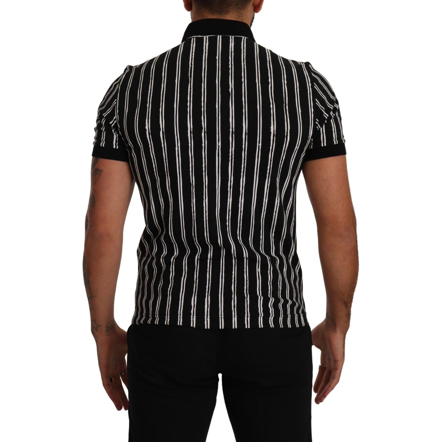 Dolce & Gabbana Elegant Striped Polo T-Shirt in Black Dolce & Gabbana Rosy Brown