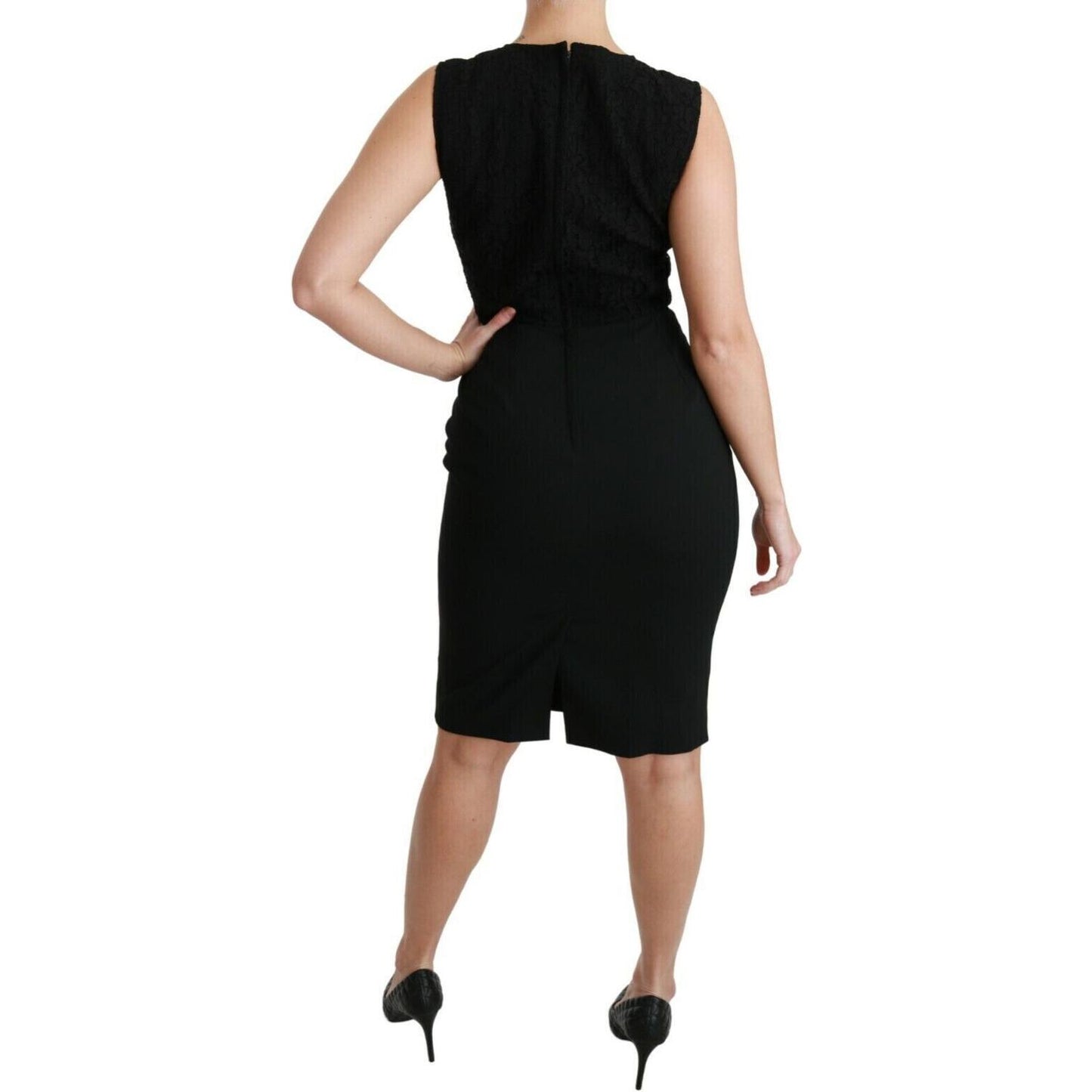Dolce & Gabbana Elegant Black Lace Sleeveless Bodycon Dress Dolce & Gabbana Tan