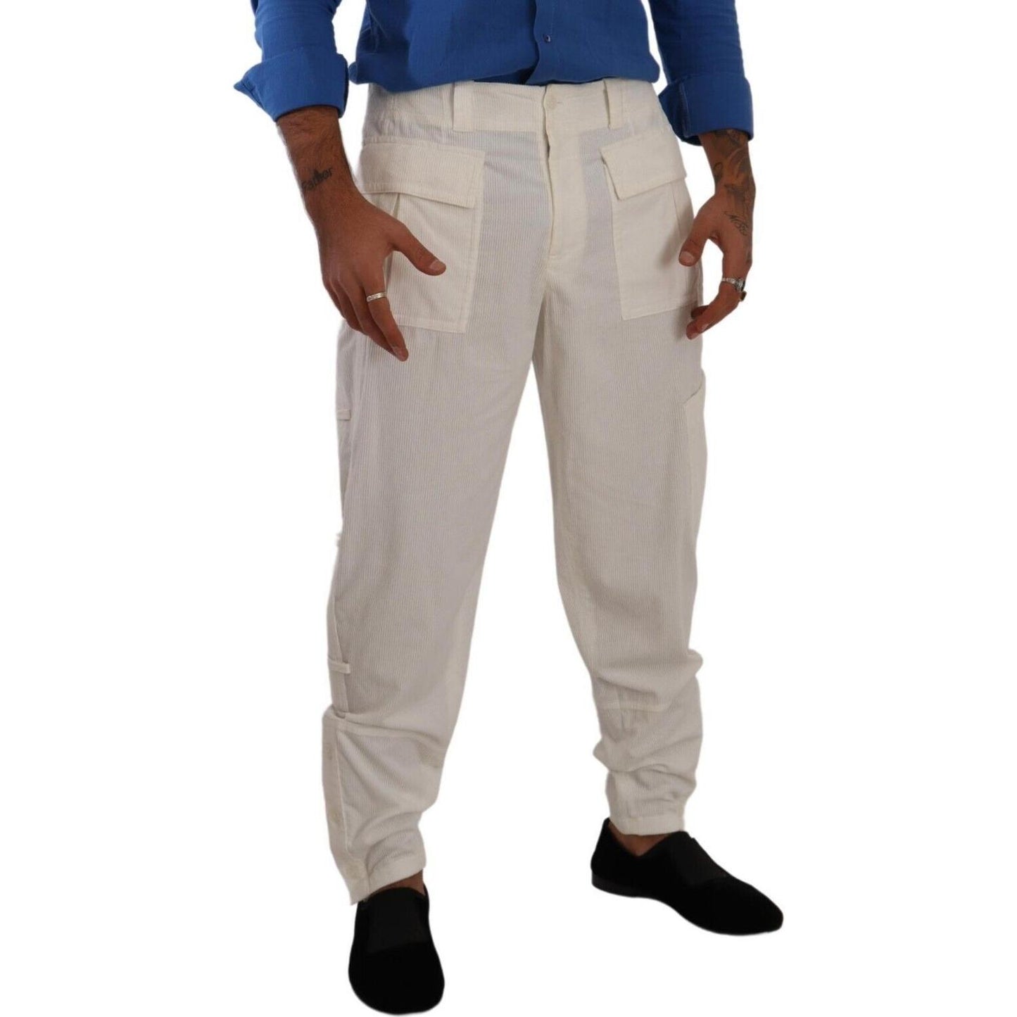 Dolce & Gabbana Elegant Off White Cargo Pants - Regular Fit Dolce & Gabbana Dark Gray