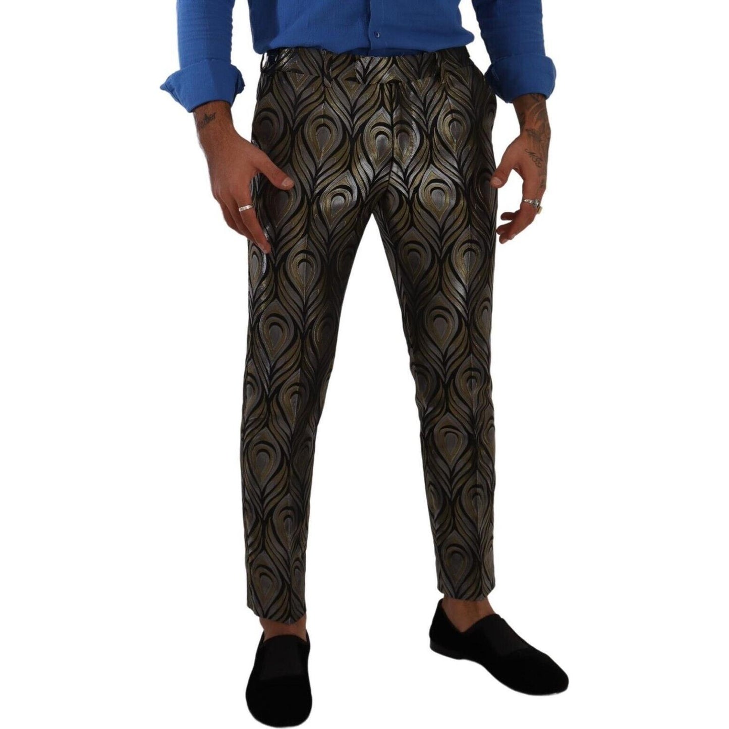 Dolce & Gabbana Elegant Slim Fit Metallic Dress Trousers Dolce & Gabbana Dark Slate Gray