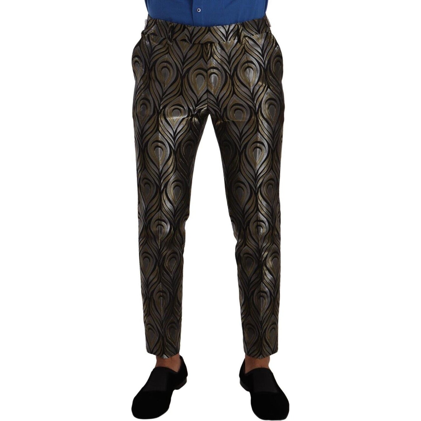 Dolce & Gabbana Elegant Slim Fit Metallic Dress Trousers Dolce & Gabbana Dark Slate Gray