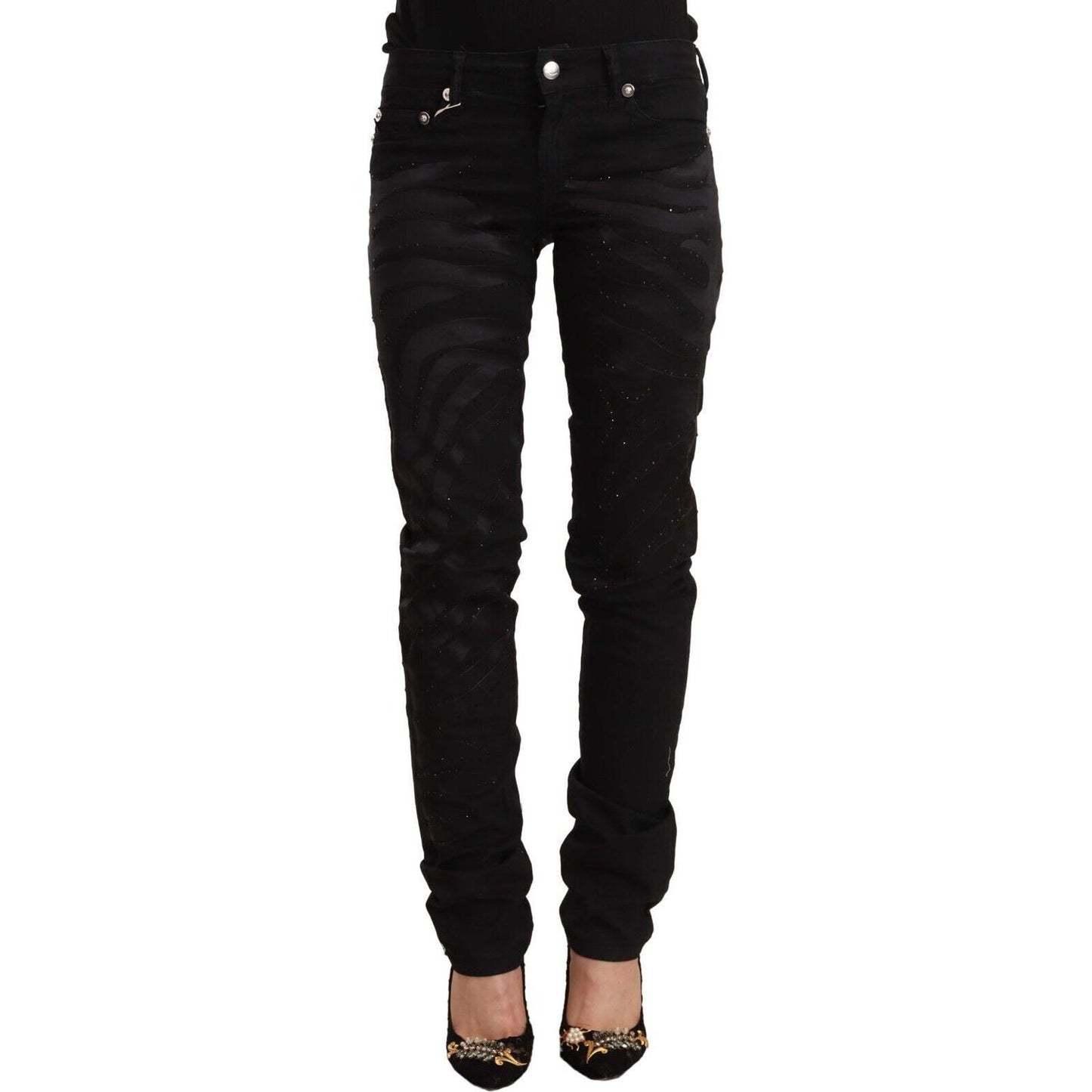 Just Cavalli Elegant Black Slim Fit Embellished Jeans Just Cavalli Black