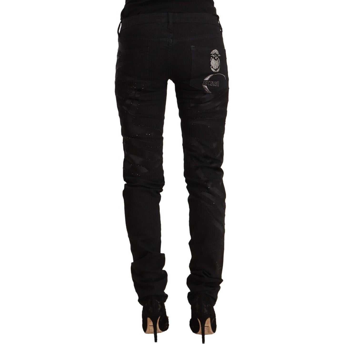 Just Cavalli Elegant Black Slim Fit Embellished Jeans Just Cavalli Black
