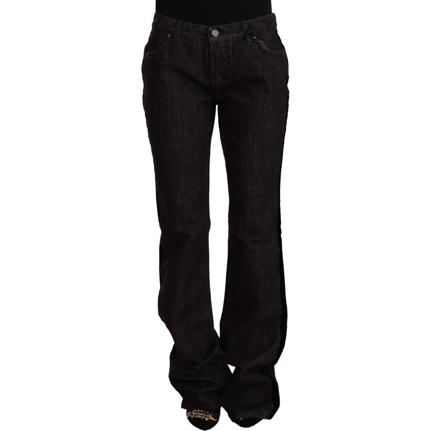 GF Ferre Sleek Mid Waist Bootcut Designer Jeans GF Ferre Black