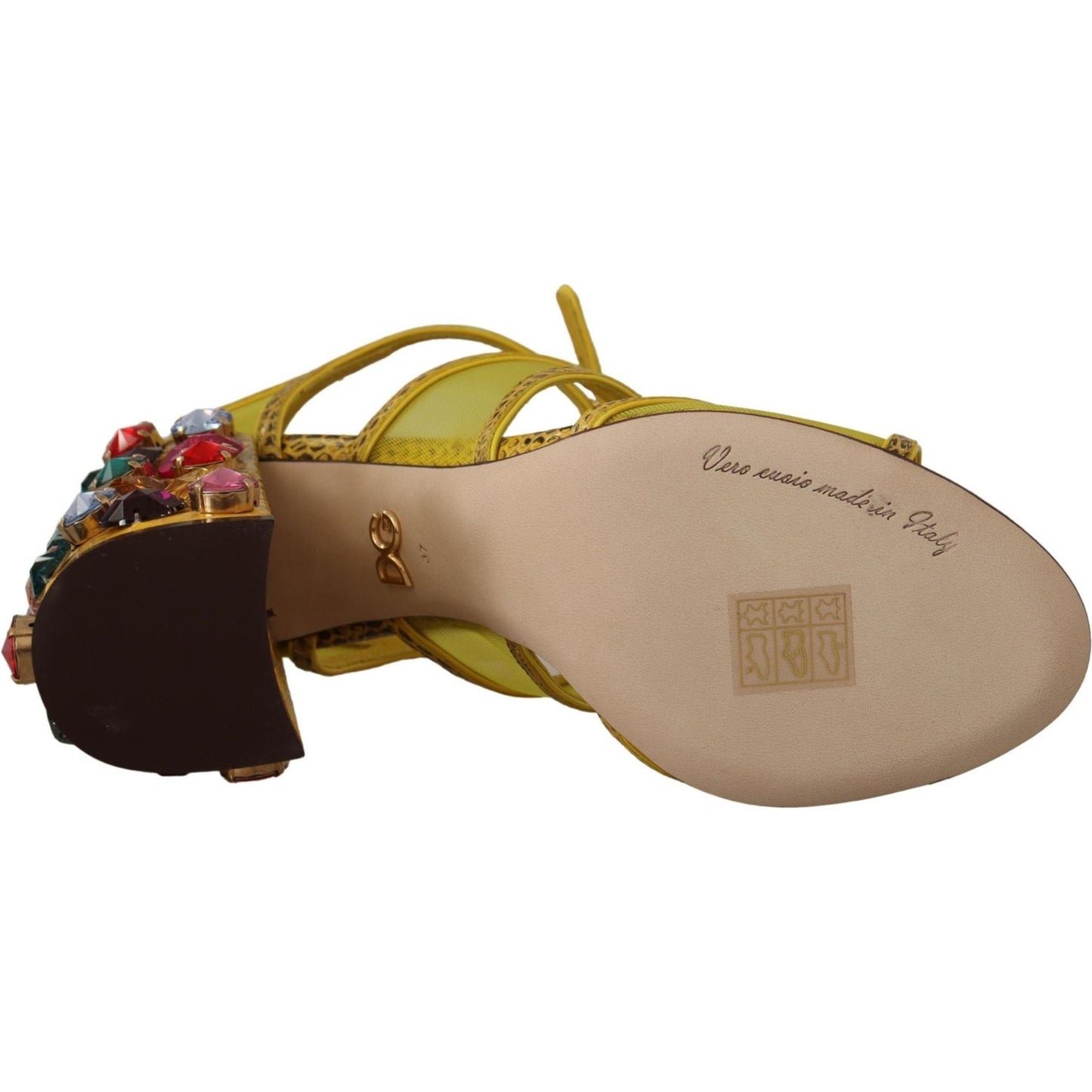 Dolce & Gabbana Stunning Crystal-Embellished Yellow Leather Sandals Dolce & Gabbana Rosy Brown