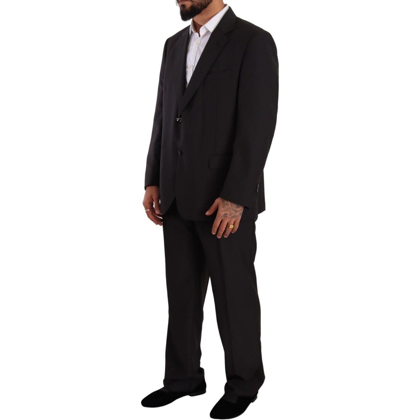 Domenico Tagliente Elegant Gray Two-Piece Regular Fit Suit Domenico Tagliente Black