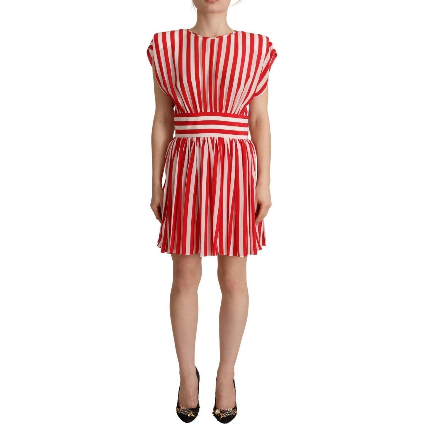 Dolce & Gabbana Elegant Striped Silk A-Line Mini Dress Dolce & Gabbana Rosy Brown