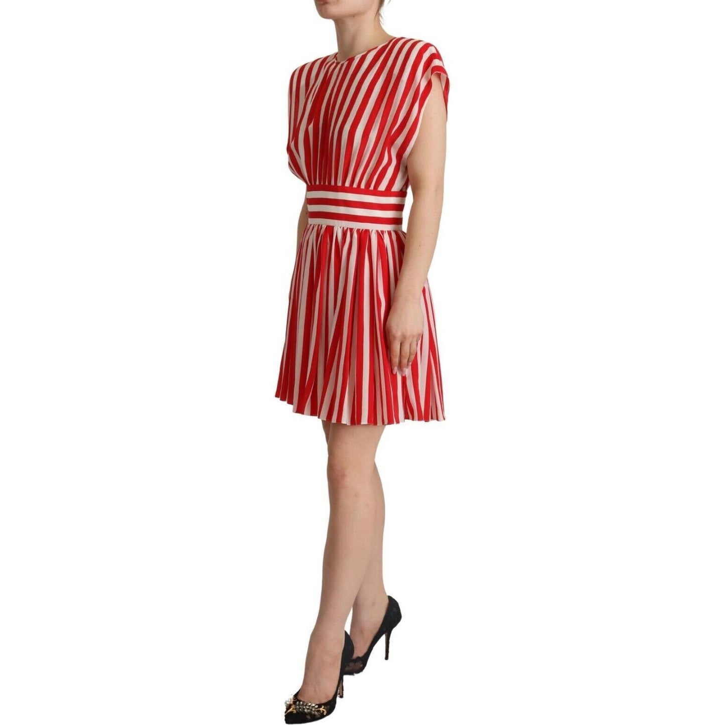 Dolce & Gabbana Elegant Striped Silk A-Line Mini Dress Dolce & Gabbana Rosy Brown