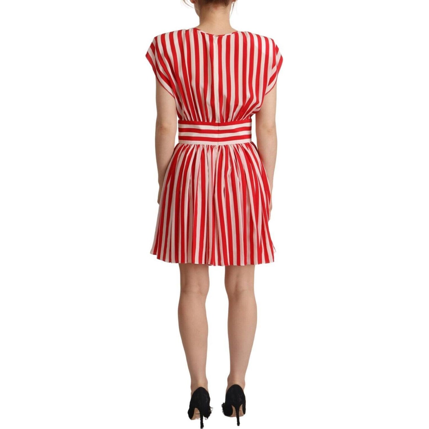 Dolce & Gabbana Elegant Striped Silk A-Line Mini Dress Dolce & Gabbana Rosy Brown