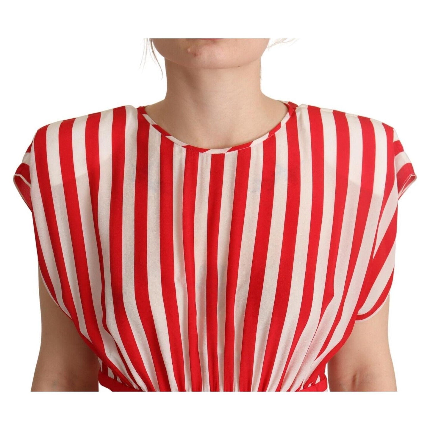 Dolce & Gabbana Elegant Striped Silk A-Line Mini Dress Dolce & Gabbana Firebrick