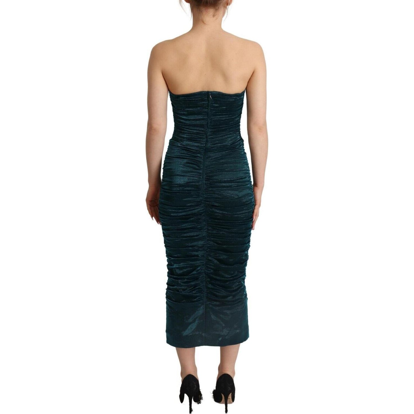 Dolce & Gabbana Turquoise Draped Satin Midi Dress Dolce & Gabbana Dark Slate Gray