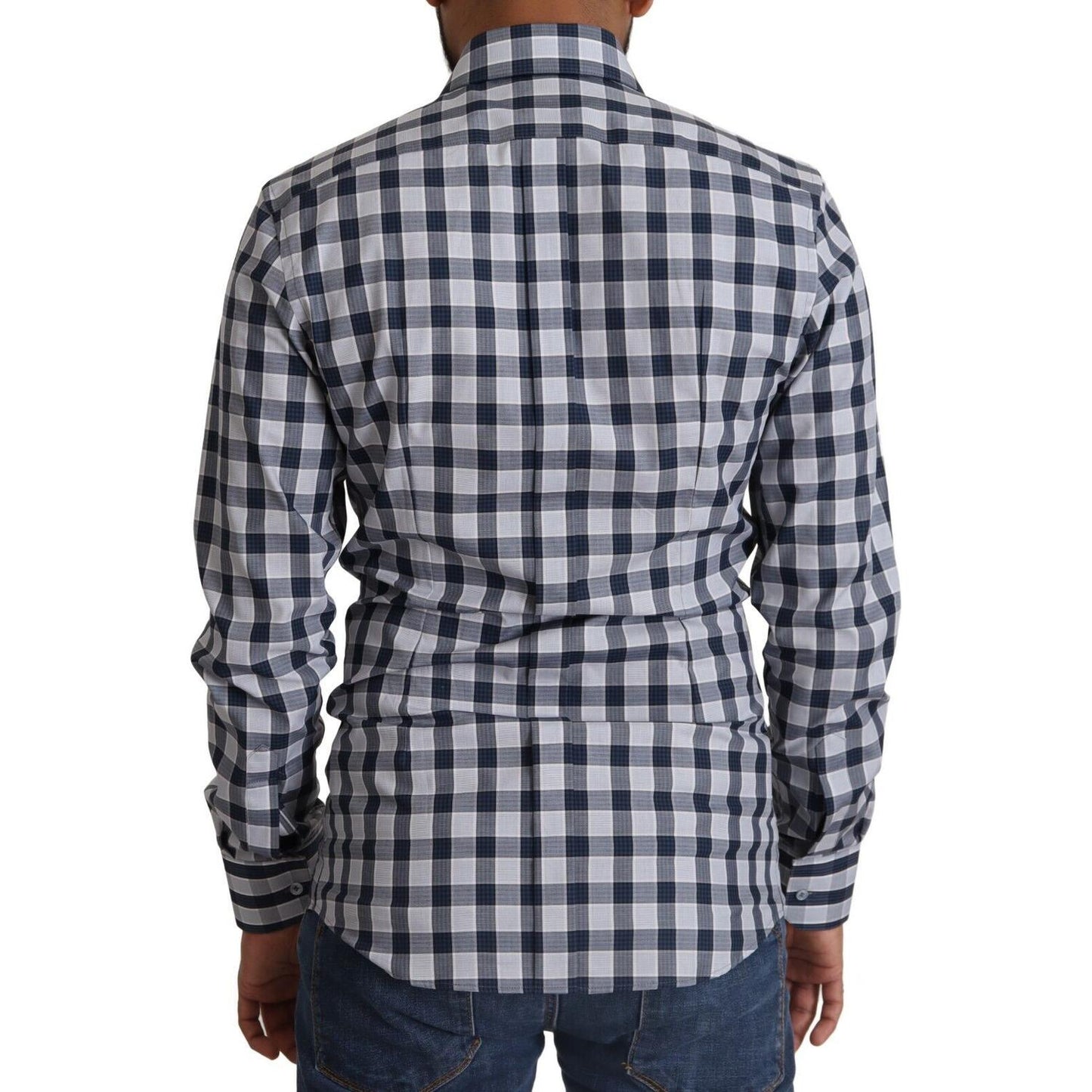 Dolce & Gabbana Elegant Blue & White Checkered Slim Fit Dress Shirt Dolce & Gabbana Dark Slate Gray